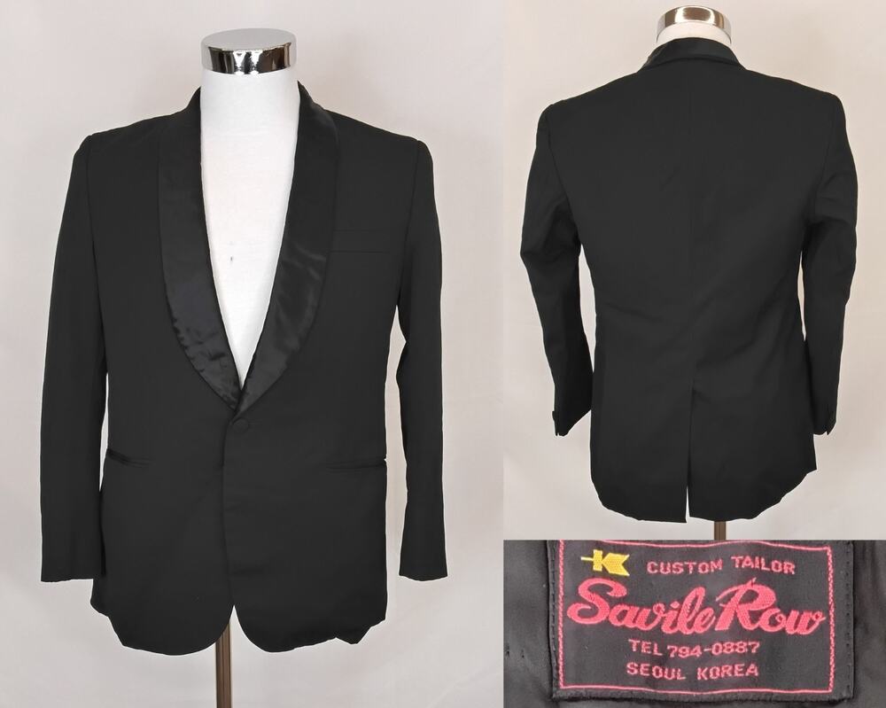 Savile Row Vintage Suit Jacket Men's XS Black Custom Tailor Seoul, Korea #J5971